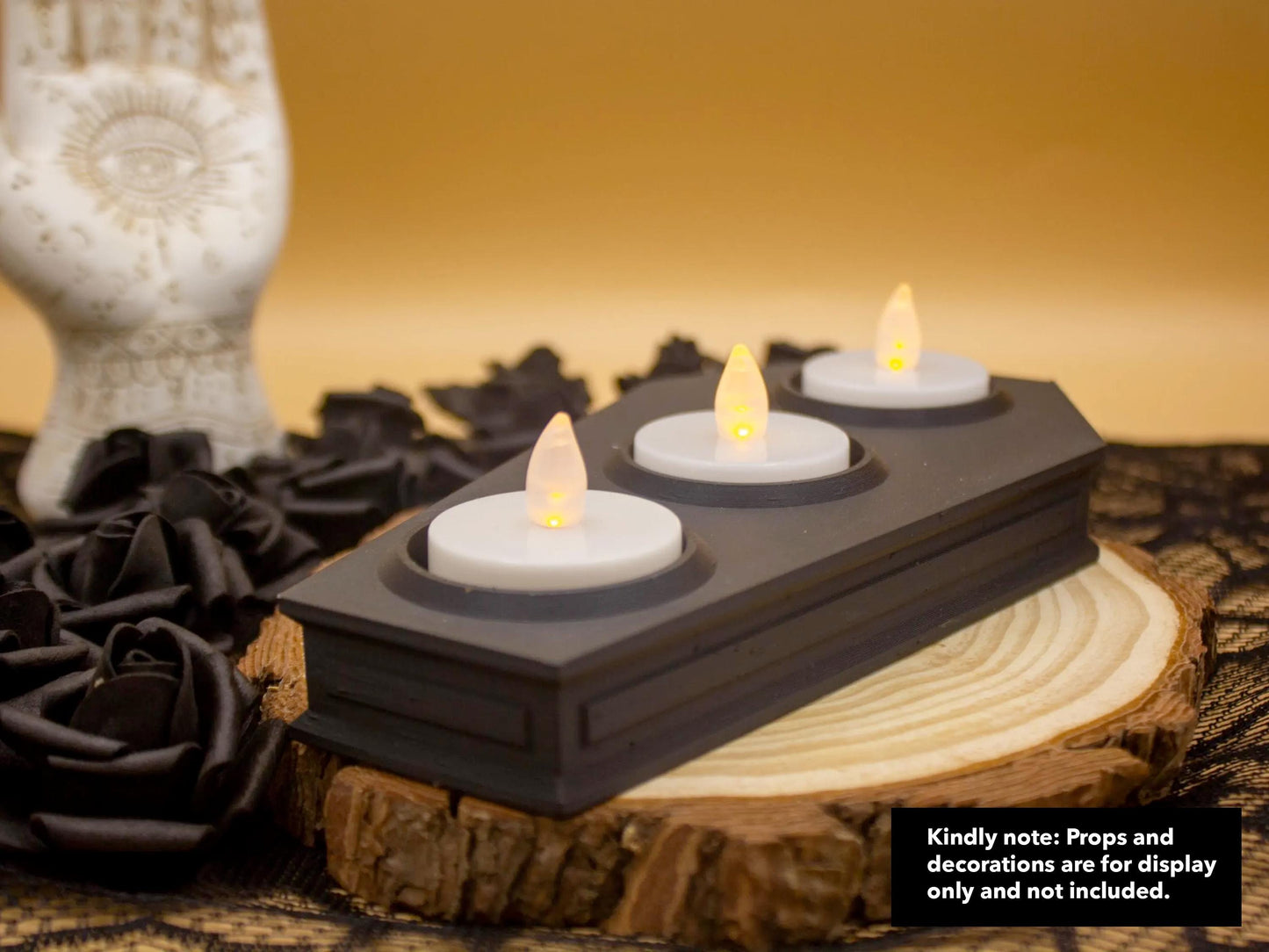 Coffin Tea Light Holder – Customizable Gothic Candle Holder, Eco-Friendly PLA LED Decor, Safe Flameless Candle Accent