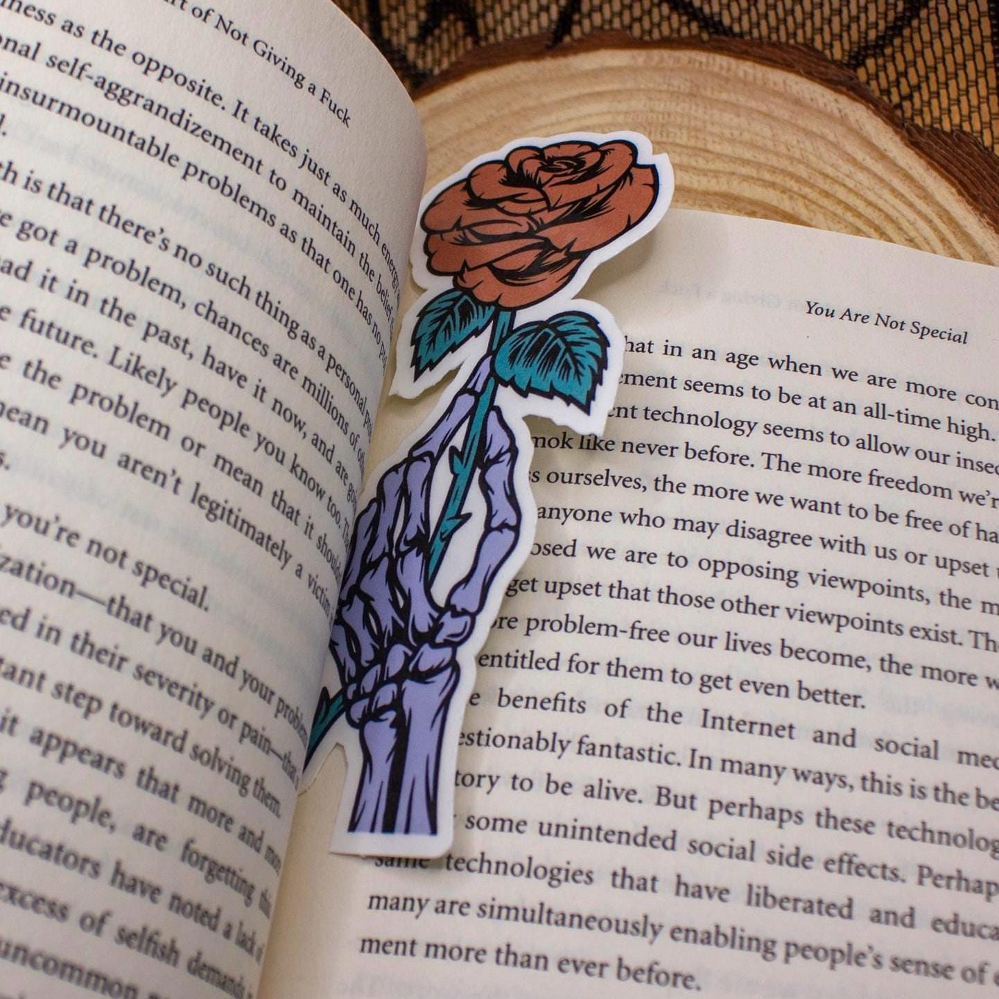 Gothic Skeleton Hand and Rose Bookmark – Magnetic or Classic Paper | Spooky Floral Bookish Gift for Readers, Planners & Journals