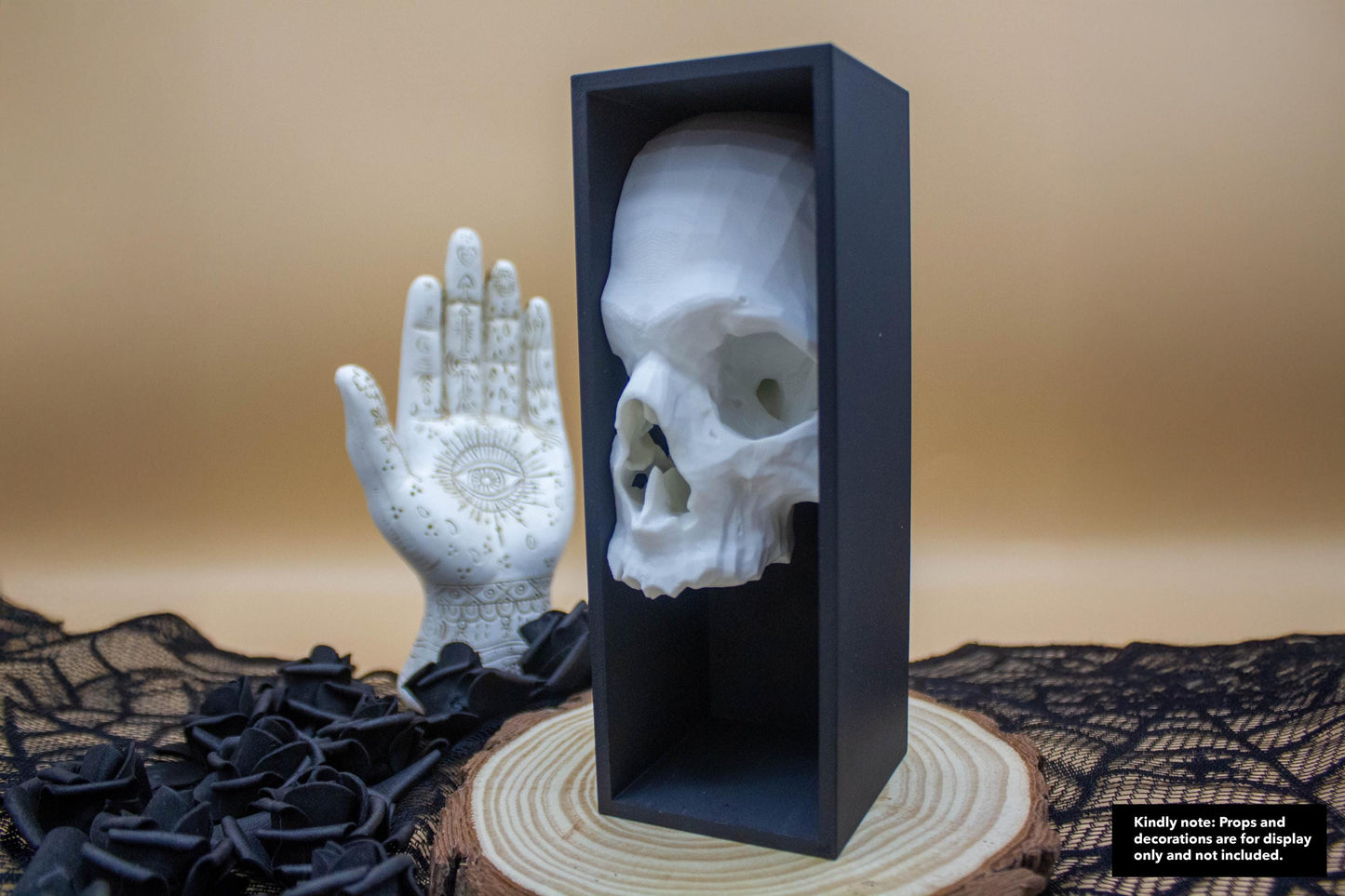Skull Book Nook – Gothic 3D Printed Shelf Insert – Haunted Horror Bookshelf Decor