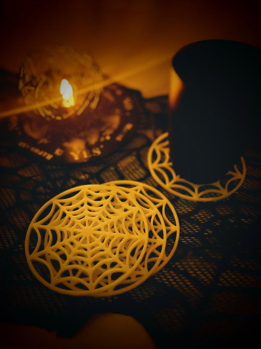 Gothic Spiderweb Coaster Set: 3D Printed Halloween Tableware for Haunted Home Decor