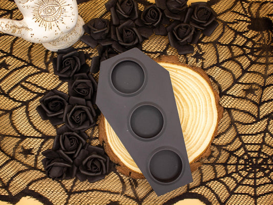 Coffin Tea Light Holder – Customizable Gothic Candle Holder, Eco-Friendly PLA LED Decor, Safe Flameless Candle Accent