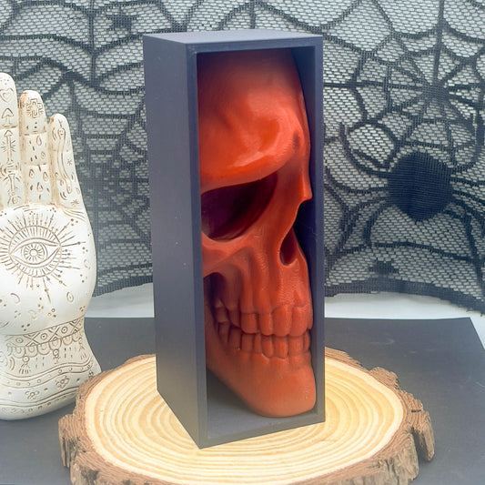 Sad Skull Book Nook – Gothic 3D Printed Shelf Insert – Melancholy Skull Library Decor