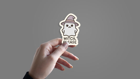 Witch, Please Ghost Sticker – Sassy Ghostcore Vinyl Decal – Cottagegoth Witchy Humor Sticker for Laptop or Journal