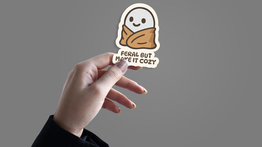 Feral But Make It Cozy Ghost Sticker – Cottagegoth Ghost in Blanket Vinyl Decal – Spooky Cute Laptop Sticker